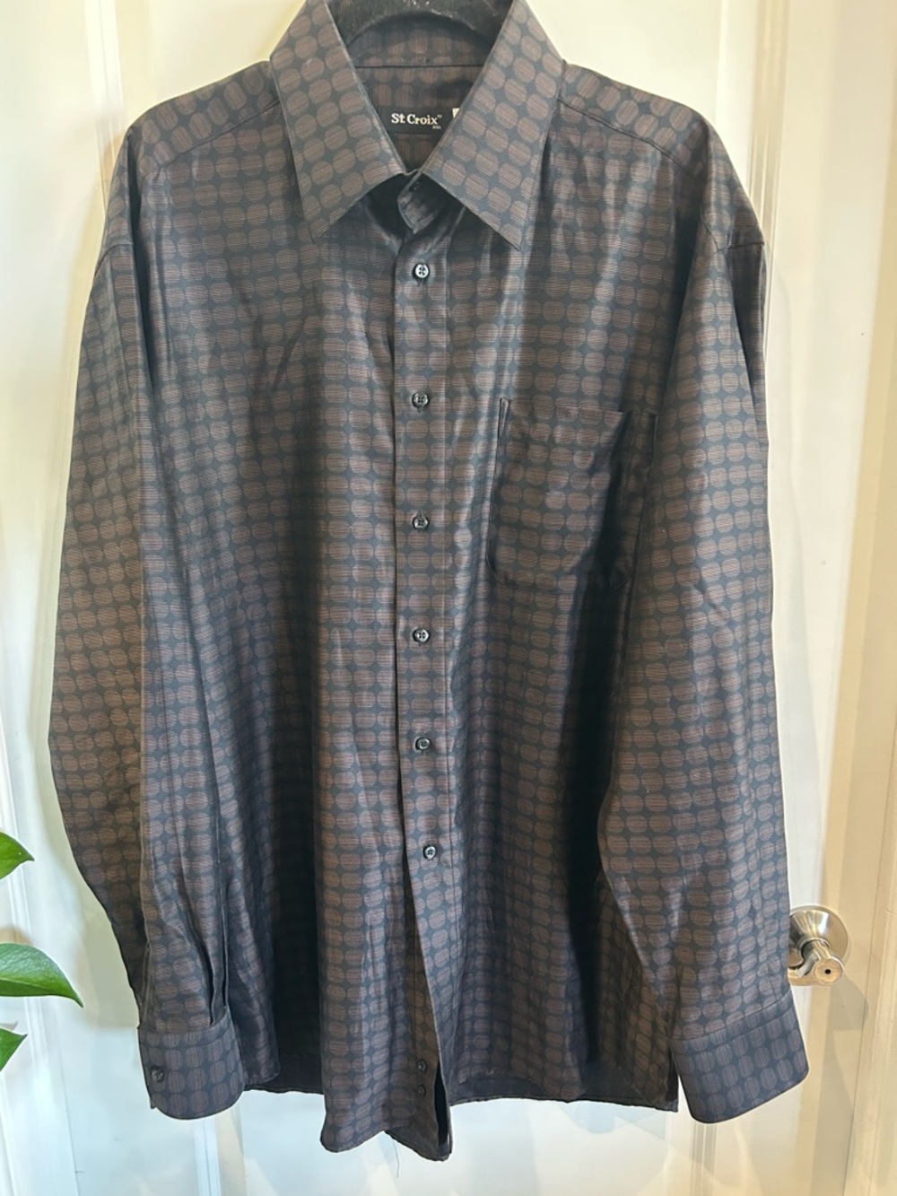 St Croix Brown & Black Patterned Long-Sleeve Men’s Shirt XXL - Picture 2 of 9
